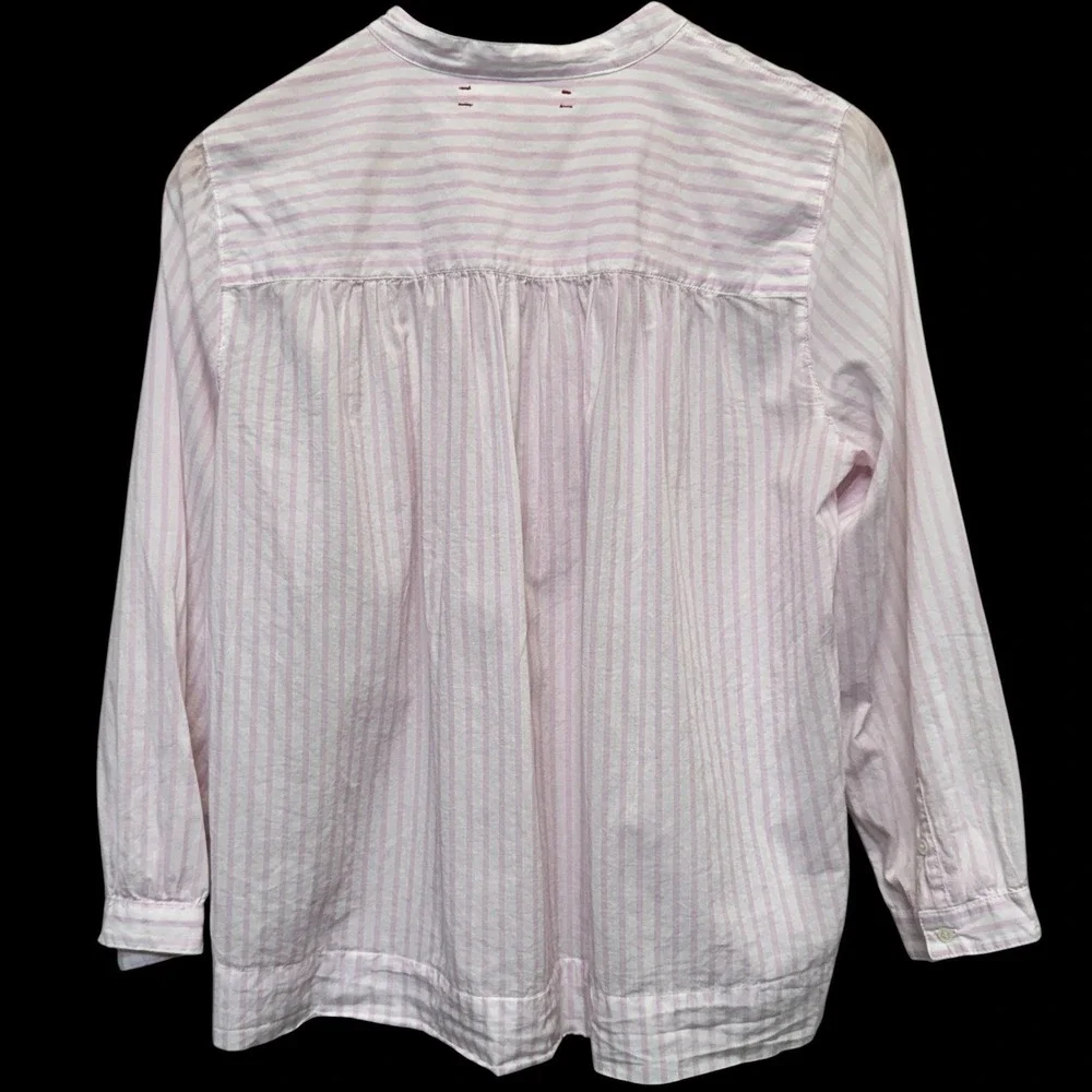 Xirena Womens Frankie Ruffle Blouse M Pink White Stripe Button Up Coastal - Picture 2 of 8
